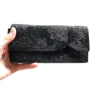 bag black beaded small rectangle 3x7.5x1 classic minimalist dressy party club